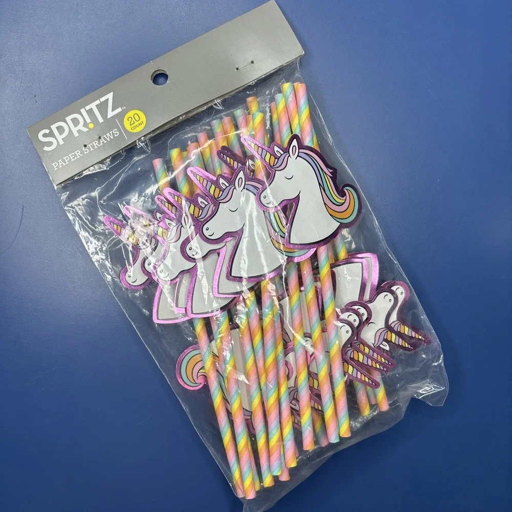 Unicorn‎ Paper Straws Made By Spritz 1 Package of 20 Rainbow Shiny Pink Party